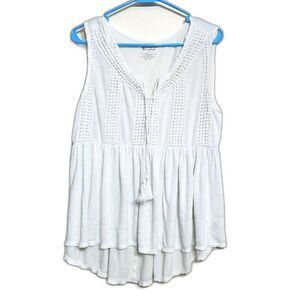 New Directions Womens Sz Small Weekend Top Tassels White Sleeveless High Low Hem